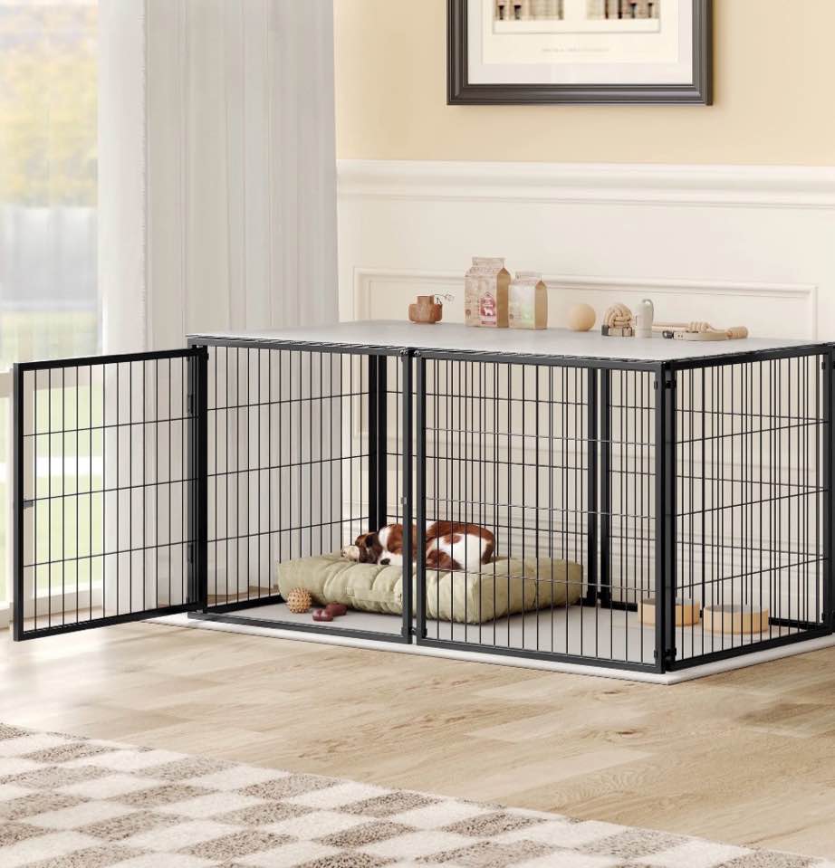 large dog cage 48" dog kennel for medium dogs puppy dog playpen with top, pet cage, indoor, black.48"l x 26.3"w x 23.8"h.