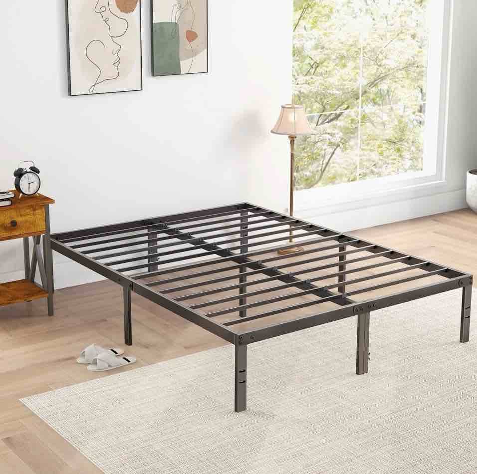 edx Queen Platform Bed Frame with Ample Storage Space, Sturdy Steel Slat Support, Heavy-Duty Construction, 14-Inch Height, No Box Spring Required