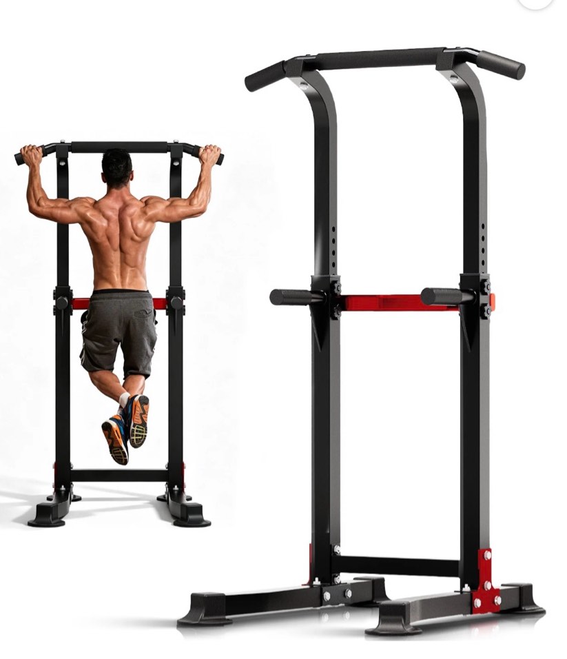 ZENOVA Power Tower Pull Up Bar  Pull Up Bar Station Workout Dip Station Height Adjustable Strength Training Equipment 330lbs Weight Capacity  Black