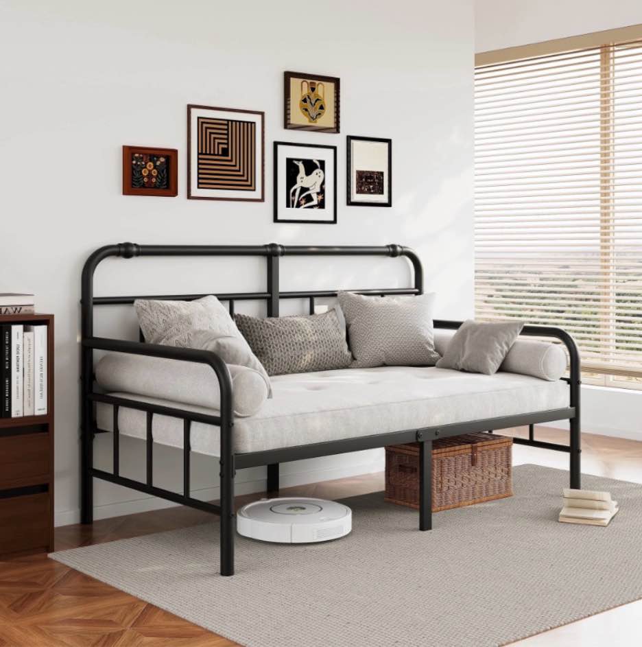 Fschos 14 Inch Twin Size Metal Daybed Frame, Twin Sofa Daybed Frame For Living Room, Heavy Duty Slats Support