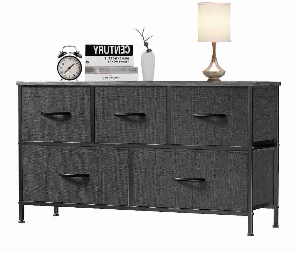 Edx 5 Drawers Dresser For Bedroom, Fabric Storage Organizer Small Cabinet, Black 21"Hx39.4"Wx11.8"D