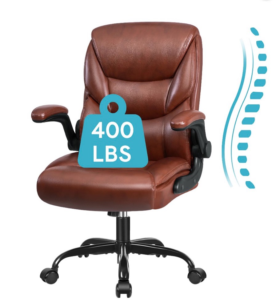 COOLHUT Leather Office Chair, Big and Tall Office Chair 400LBS Wide Seat Ergonomic Computer Desk Chair High Back Executive Leather Chair Adjustable Task Chair Lumbar Back, Dark Brown