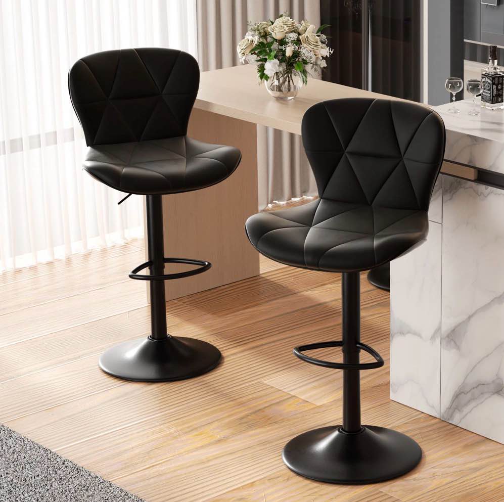 Hawsaiy Modern Bar Stools Set of 2, Adjustable Faux Leather Upholstered Swivel Bar Stools, Counter Height Bar Chairs with Back for Kitchen Island, Black