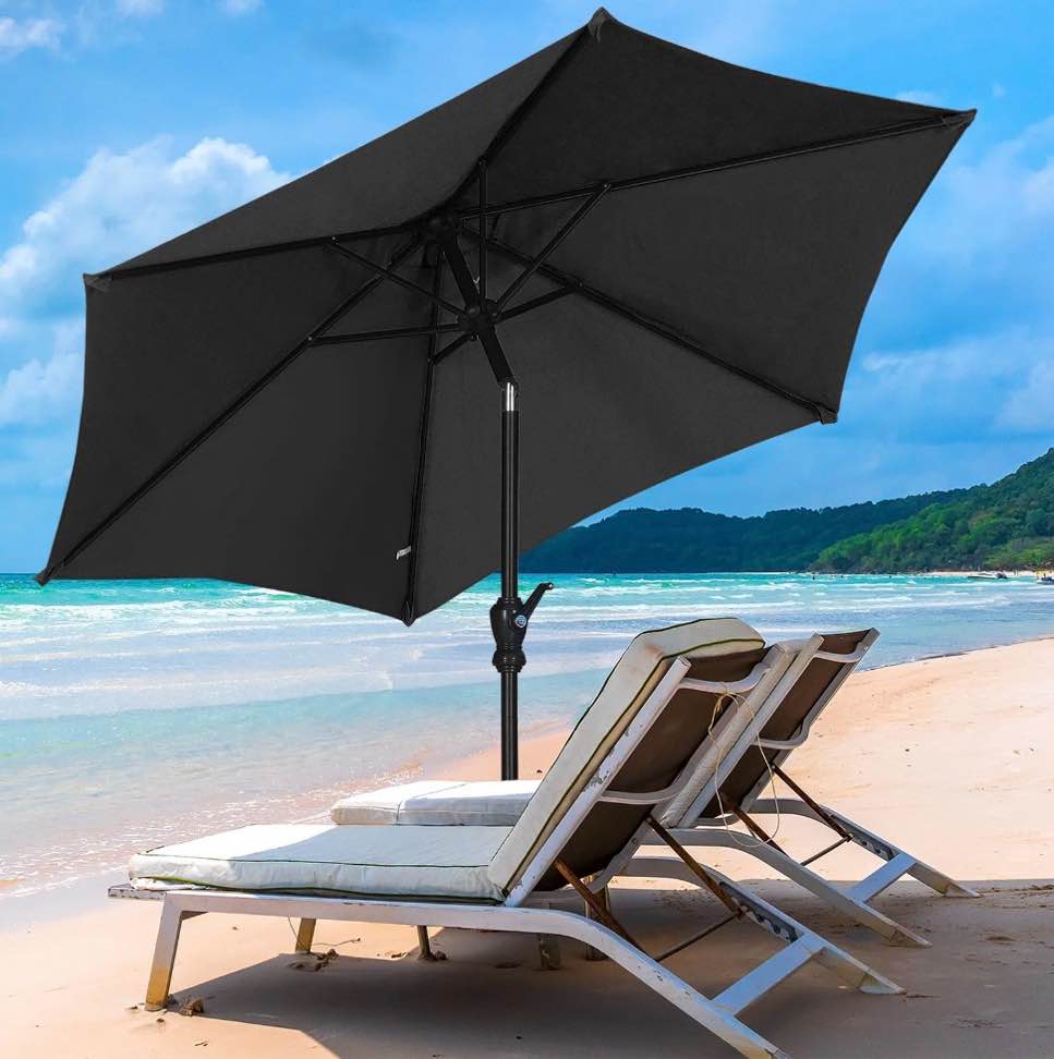 Autlaycil 7.5ft Black Outdoor Patio Umbrella with Tilt, Crank and Sturdy Ribs for Lawn, Garden, Backyard and Pool