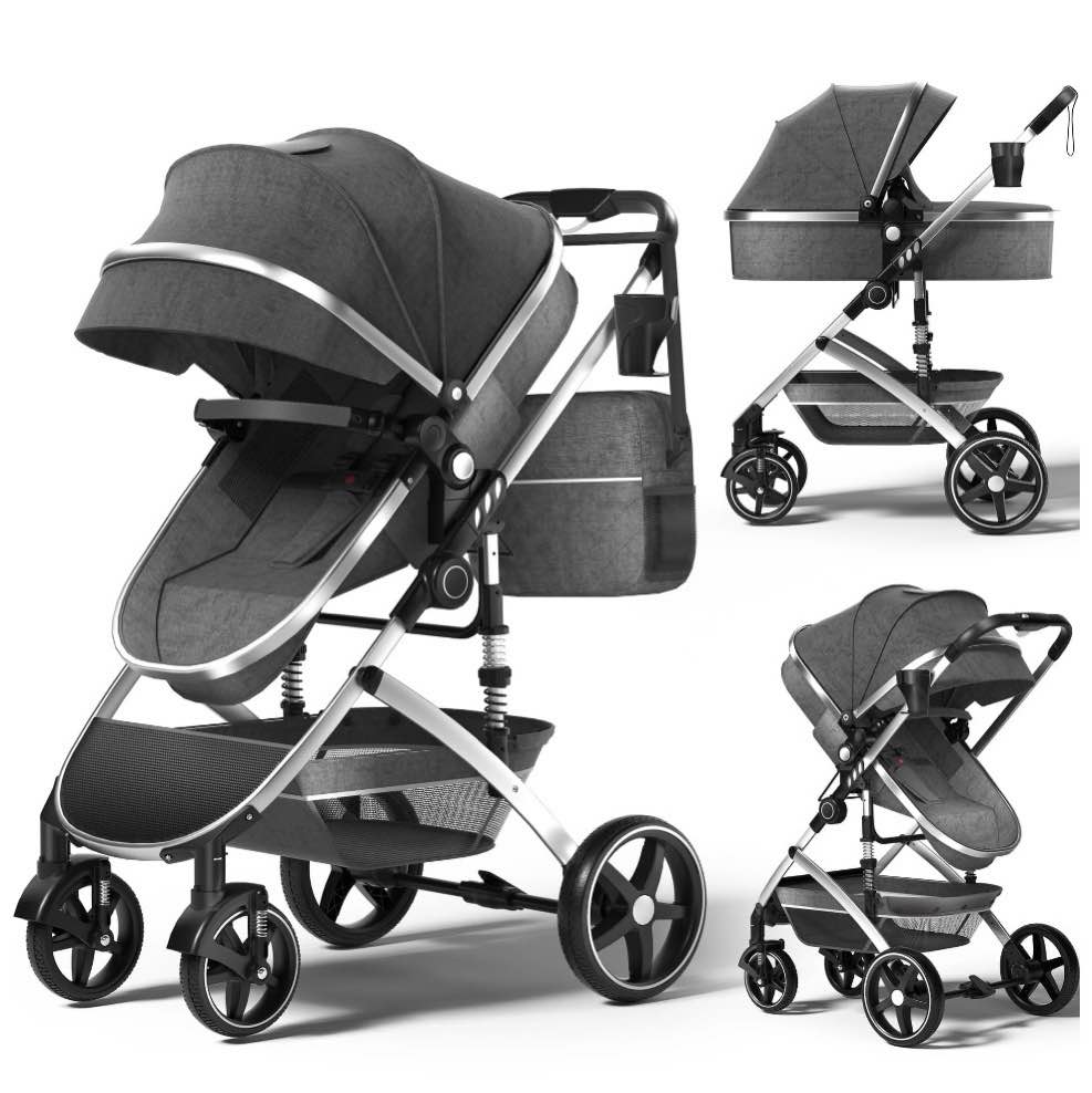 babyeap 2 in 1 baby stroller,foldable lightweight carriage reversible bassinet pram for toddler,travel stroller with with cup holder?storage bag,gray