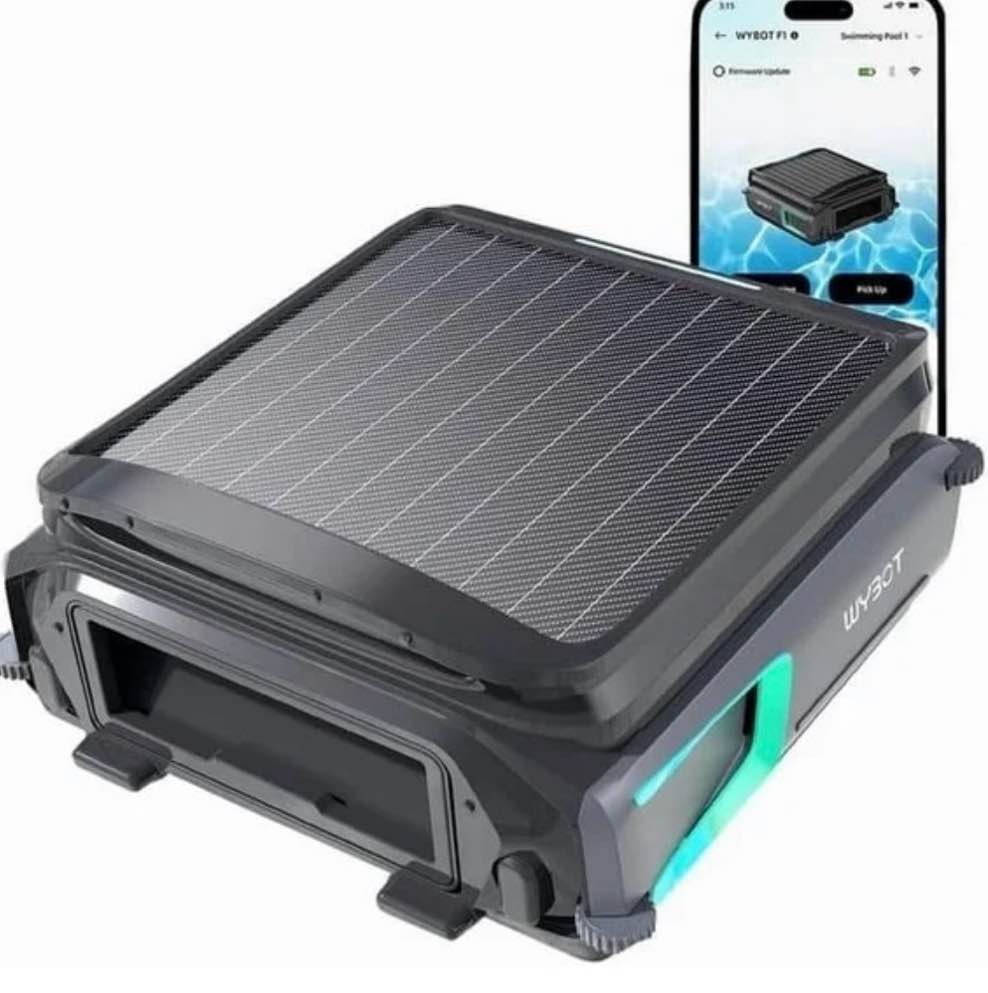 wybot f1 pool skimmer solar powered robotic cleaner with app control, smart obstacle avoidance and anti-entanglement, 8-hour continuous runtime