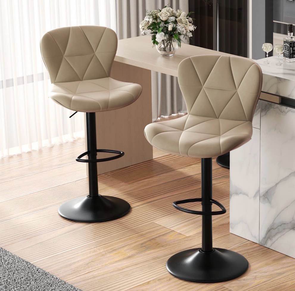 hawsaiy modern bar stools set of 2, adjustable faux leather upholstered swivel bar stools, counter height bar chairs with back for kitchen island, khaki