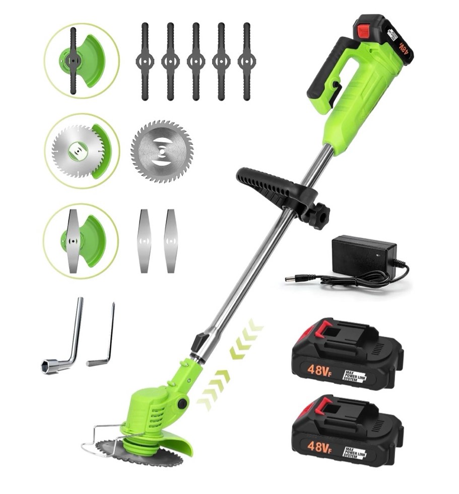 yahhu cordless string trimmer battery powered 21v - trimmer, edger, and mower with multiple blades for garden