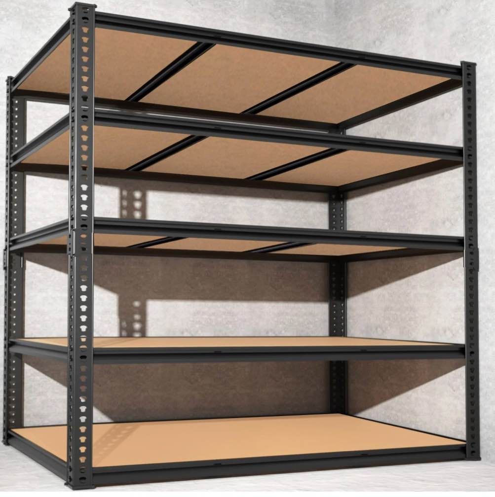 ktaxon 5 tier 48" w shelving rack for garage & industrial heavy duty, 3100lbs adjustable metal tough shelves gloved rubber hammer, 48" w x 72" h x 24" d