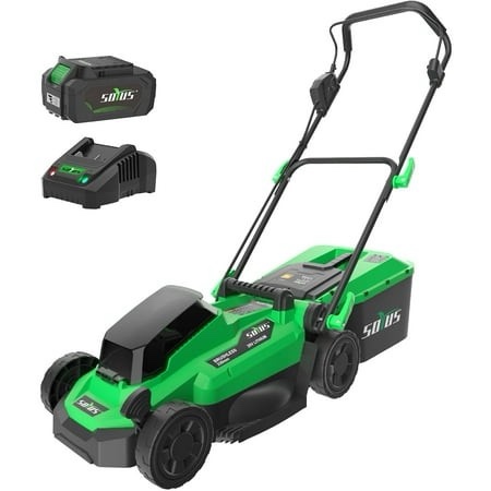 soyus electric lawn mower cordless 13 inch 20v lawn mowers with brushless motor 5-position height adjustment 4.0ah batteries & charger included