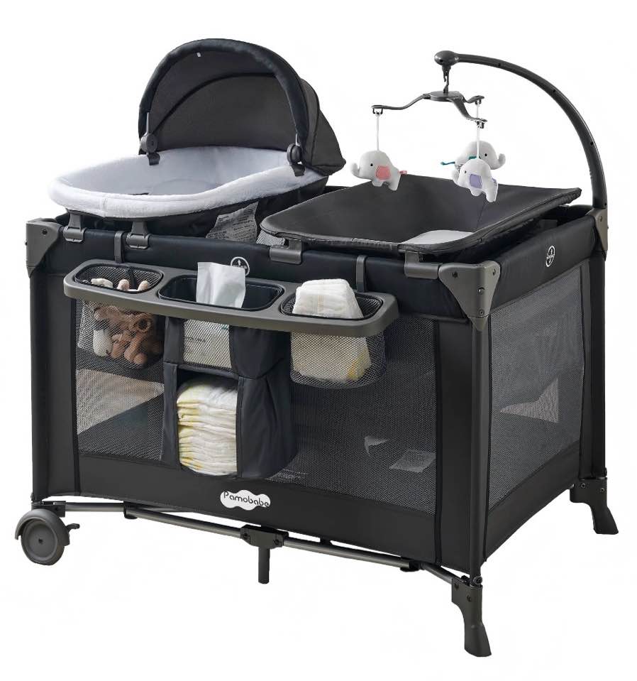 pamo babe 4-in-1 baby playard with bassinet & changing table for newborn