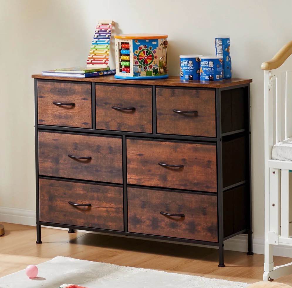 edx 7 drawer fabric dresser for bedroom, chest of drawer organizer storage cabinet for closet, entryway, rust brown