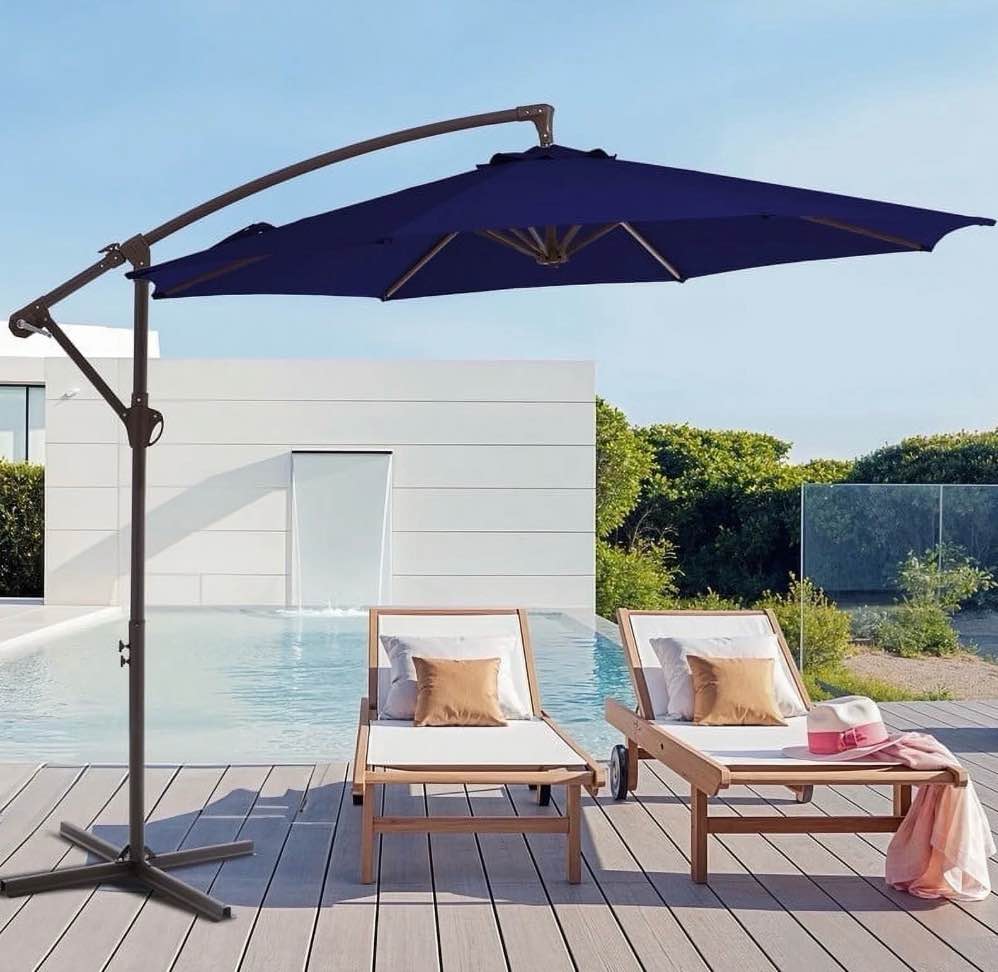 justlet 10  outdoor hanging offset cantilever umbrella for patio(no base)  navy blue