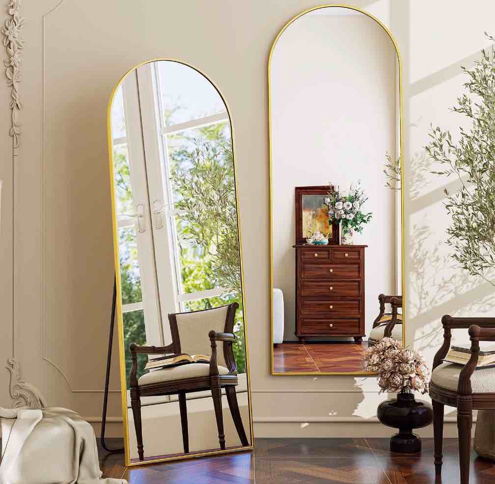 beautypeak arched full length floor mirror 59.1 x16  full body standing mirror gold
