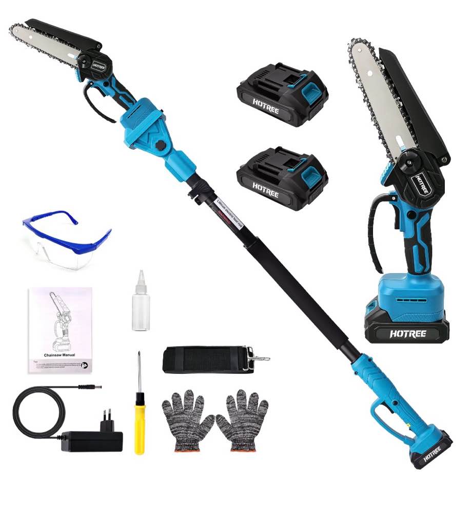 hotree 2 in 1 cordless pole saw, 6-inch pole chainsaw mini handheld chainsaw, 15 ft extension pole saw for effortless tree trimming