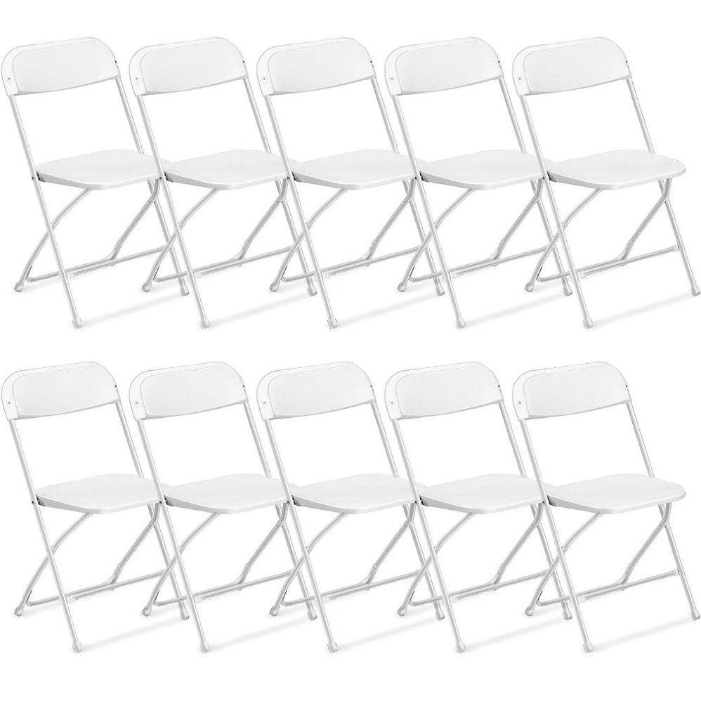 ktaxon 10 pack commercial plastic folding chairs stackable wedding party chairs portable chairs for outdoor white