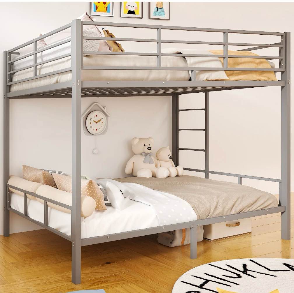 zimtown twin over twin steel bunk beds frame,14.8" height guardrail, bedroom dorm room for kids adult children, gray