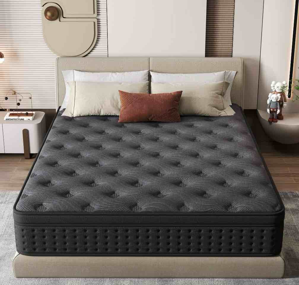 zekbip 12 inch queen mattress in a box, hybrid gel memory foam with individually wrapped pocket coils, medium firm, pressure relief, cooling sleep support for adult