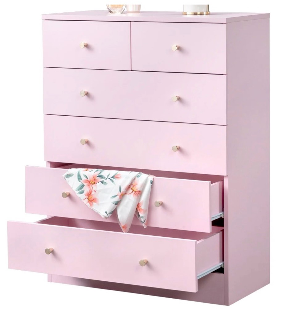 ubesgoo 6 drawer wood dresser for bedroom, chest of drawers, storage organization unit for clothing, pink