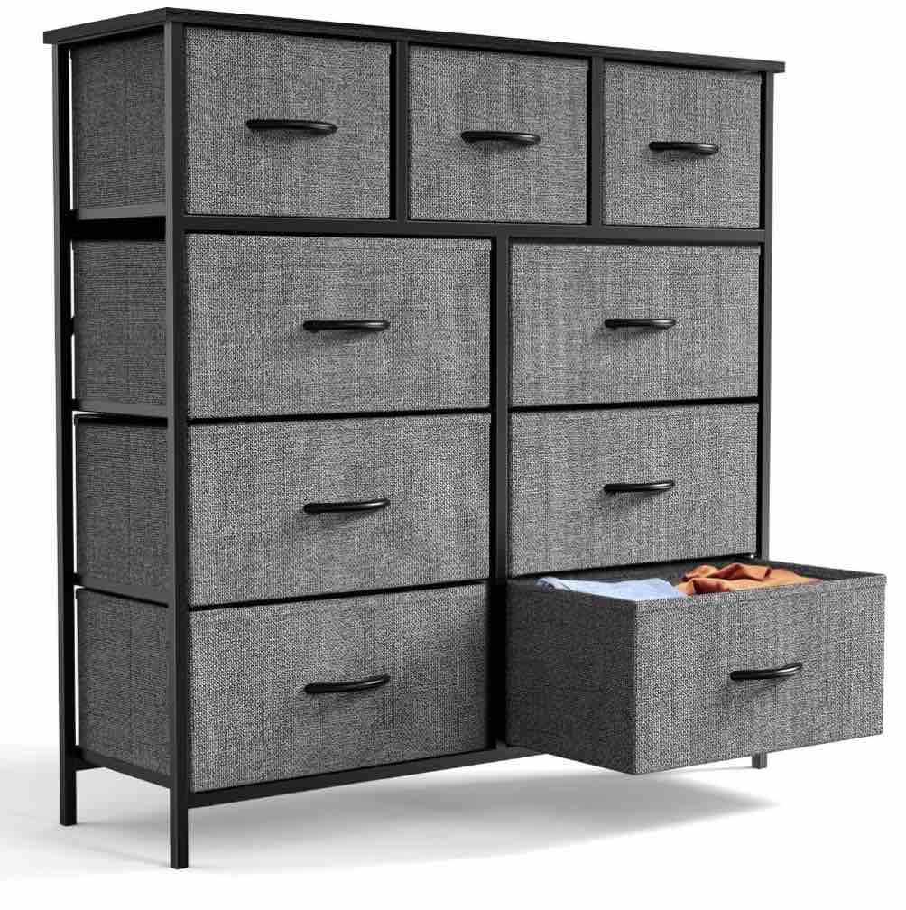 edx fabric dresser for bedroom 9 drawer, grey