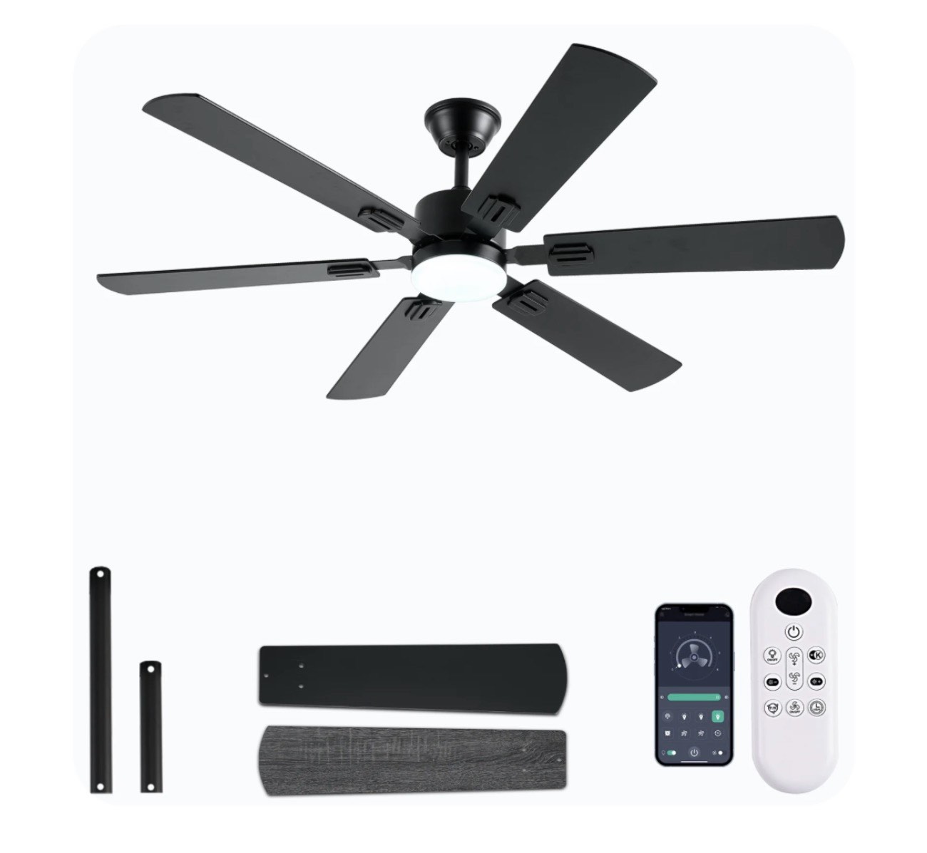 56inch modern brown ceiling fans with lights and remote/app control dimmable led reversible dc motor noiseless 6 speeds 6 pieces blade low profile