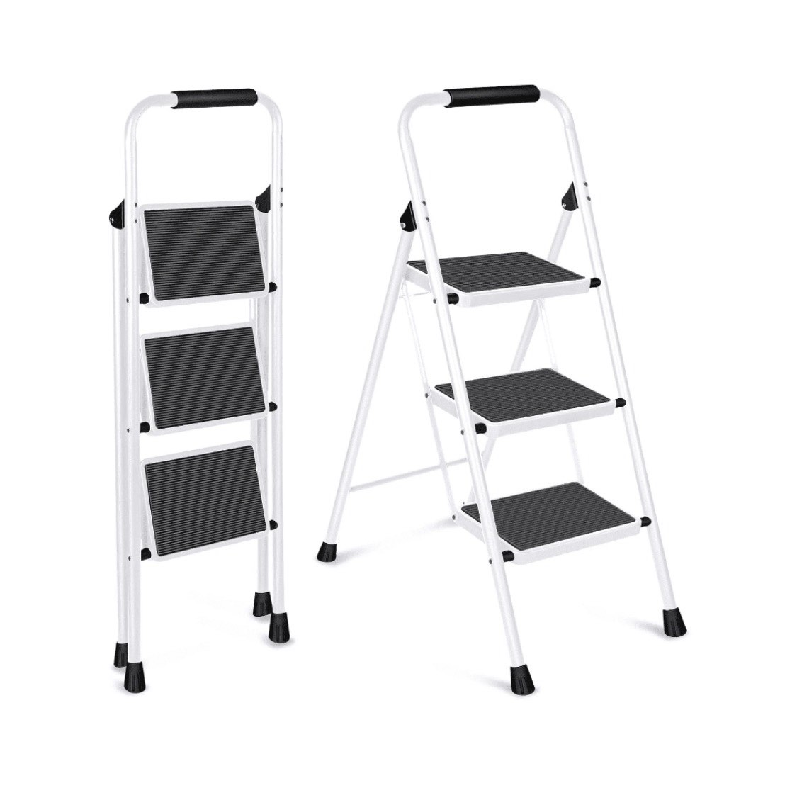 3 step ladder  vqjtcvly folding step stool with wide anti-slip pedal  330lbs sturdy steel ladder  convenient handgrip  lightweight  portable steel step stool