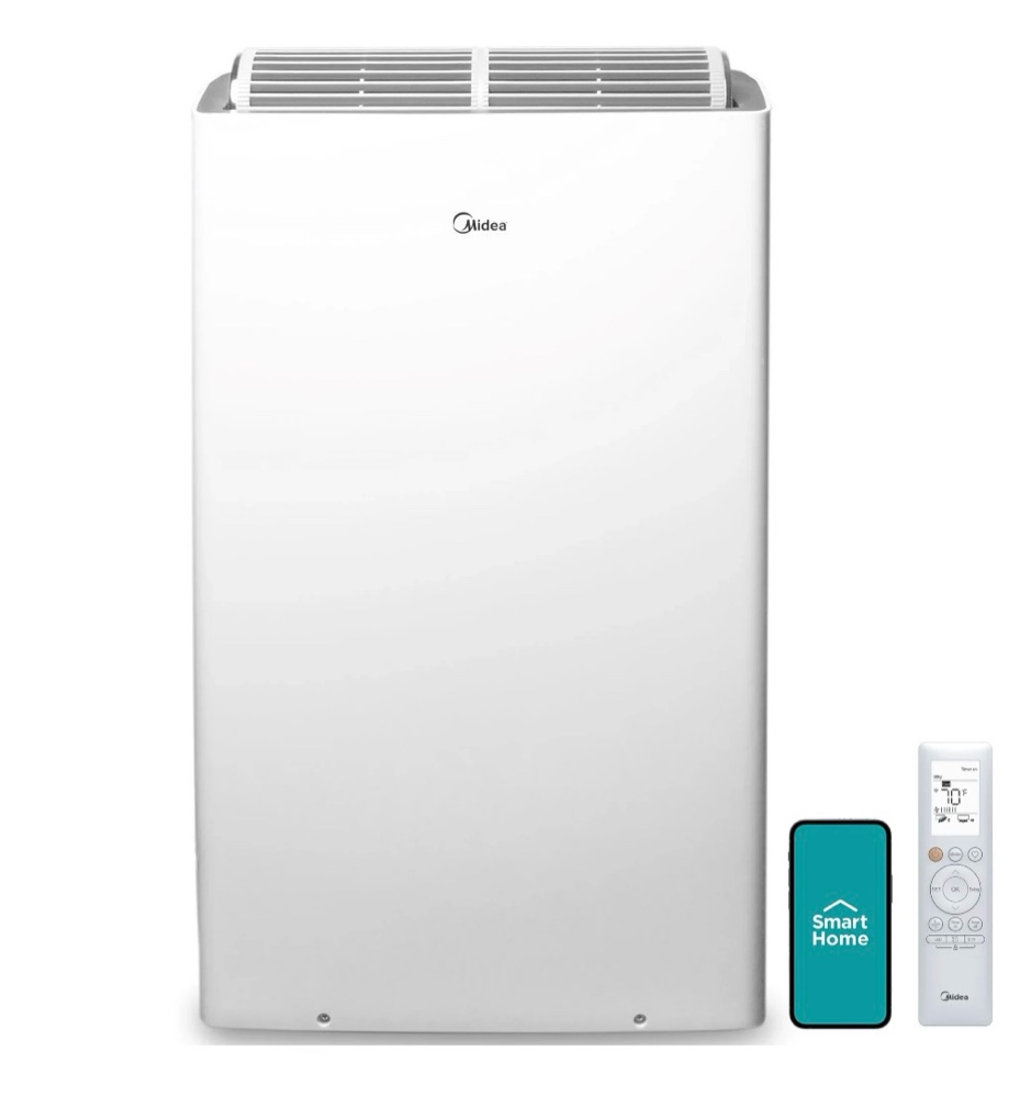 restored midea duo 12,000 btu portable air conditioner, inverter, 3-in-1 ventilate, dehumidifier, cool, wi-fi and alexa, white