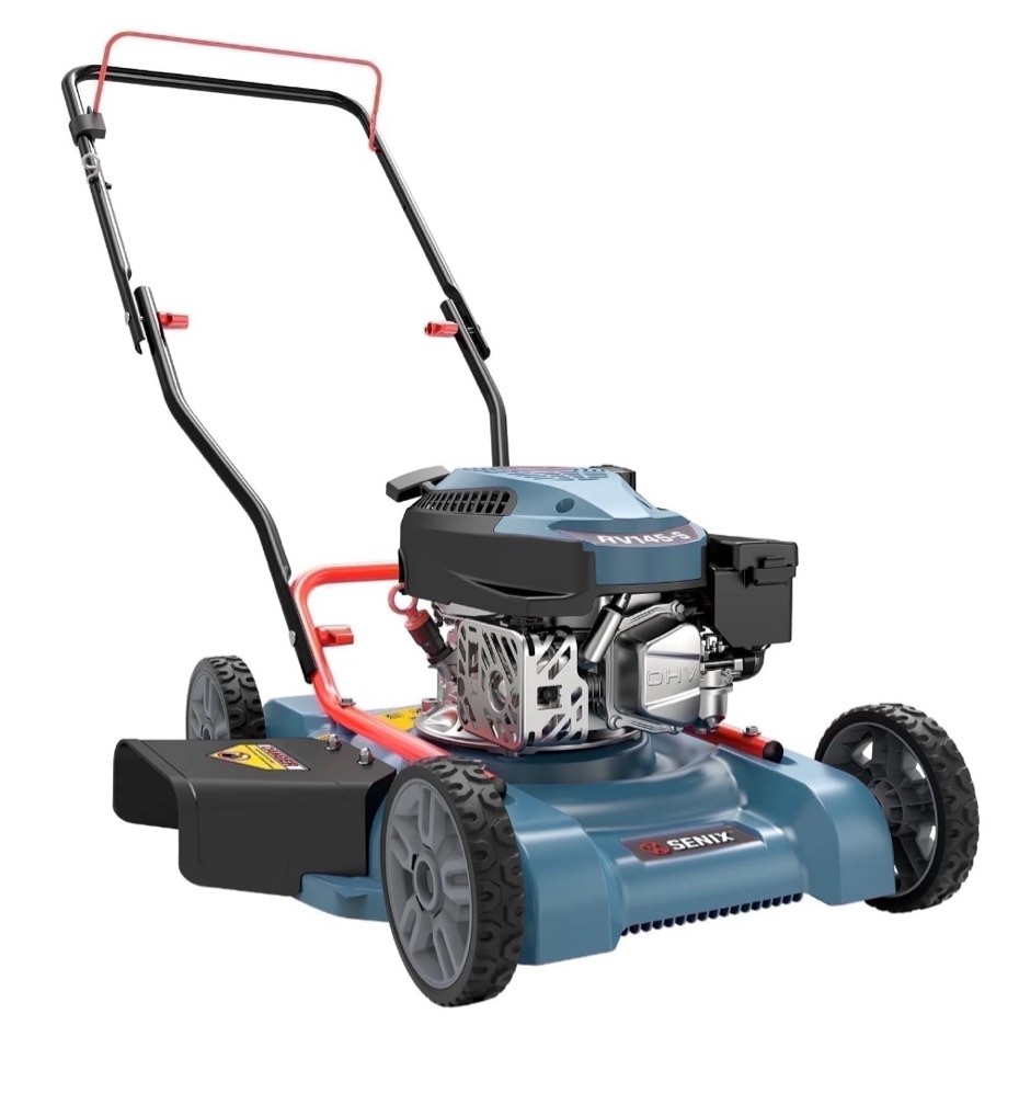 senix gas lawn mower  18in cutting blade / 19in cutting deck  144cc 4-cycle engine push mower with side discharge