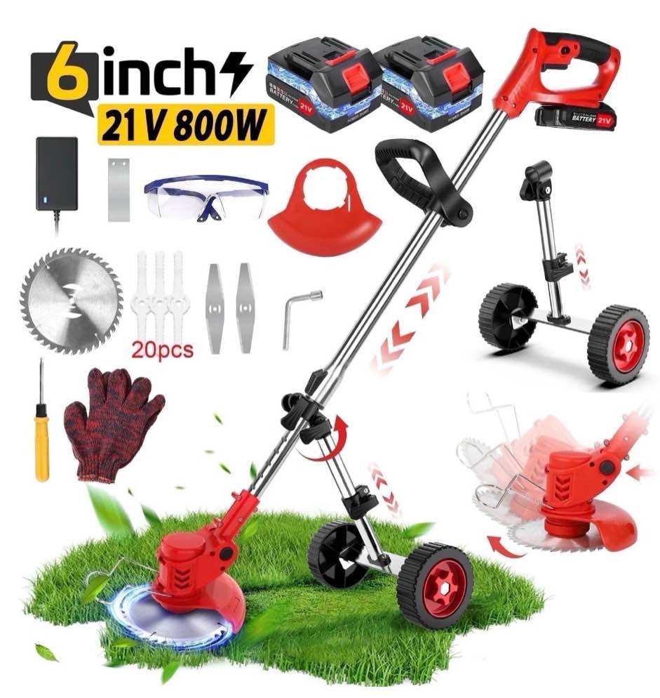 weed eaters cordless with 2025 upgraded wheels tanbaby 3-in-1 battery powered 6 inch grass trimmer & string trimmer/edger kit for lawn garden trimming
