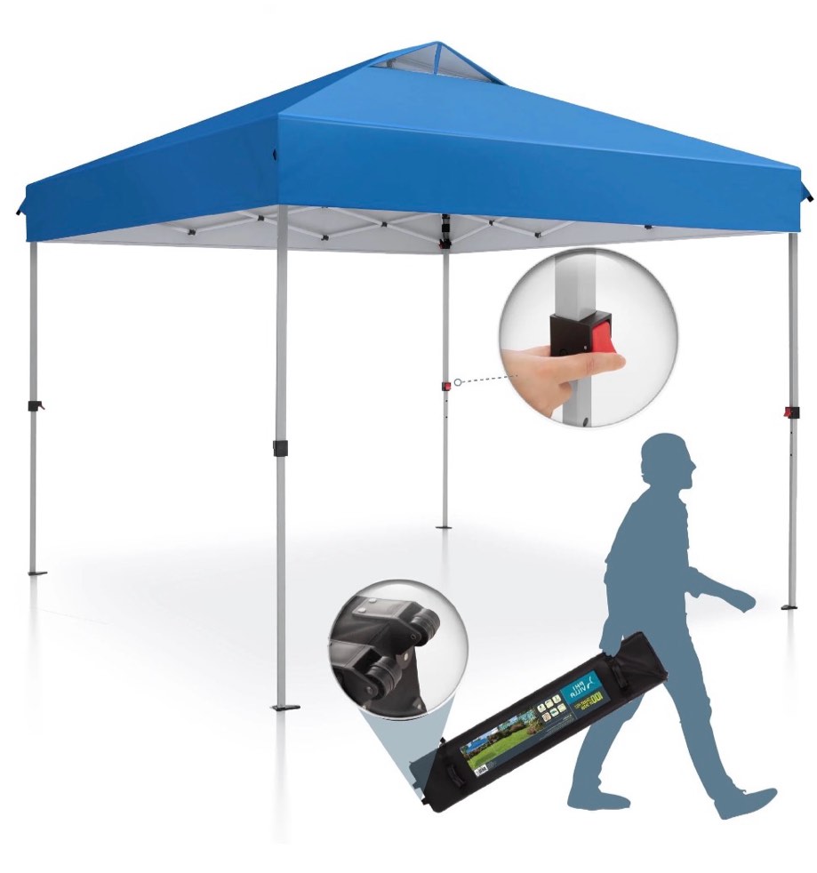 summit living 10 x 10 ft pop-up canopy tent straight legs instant canopy for outside with wheeled bag - blue