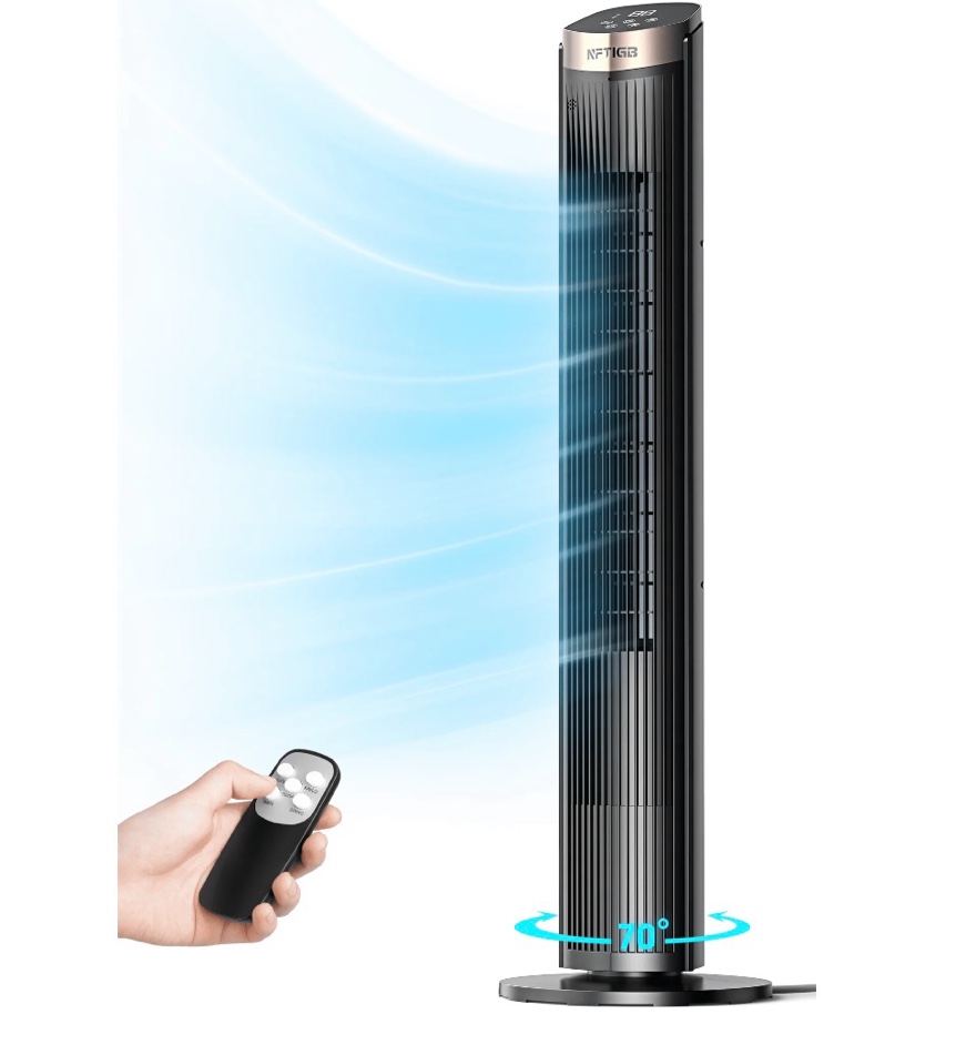 nftigb 40 inch tower fan for home, 70° oscillating standing floor fan with remote, 5 speeds 3 modes with remote bladeless fan, new