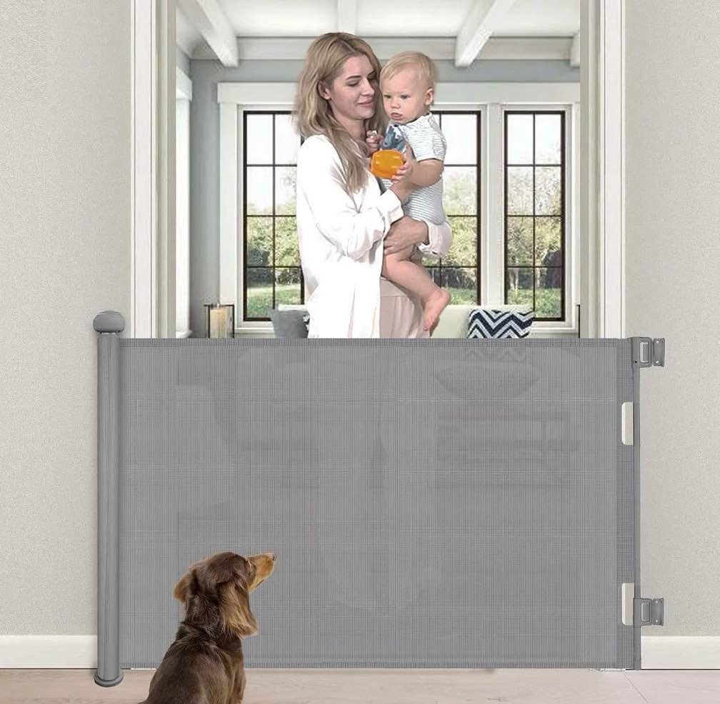 Retractable Baby Gate, HDJ 42in Extra Tall Baby Safety Gate, 71" Wide Baby Gate Dog Gate for Stair, Doorway,Metal Auto-Lock,Gray