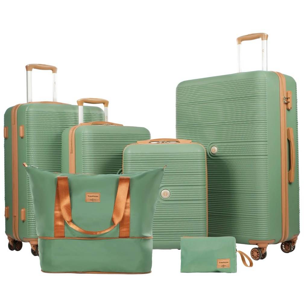 travelhouse 6 piece hardshell luggage set lightweight suitcase with tsa lock and spinner wheels and duffle bag,green