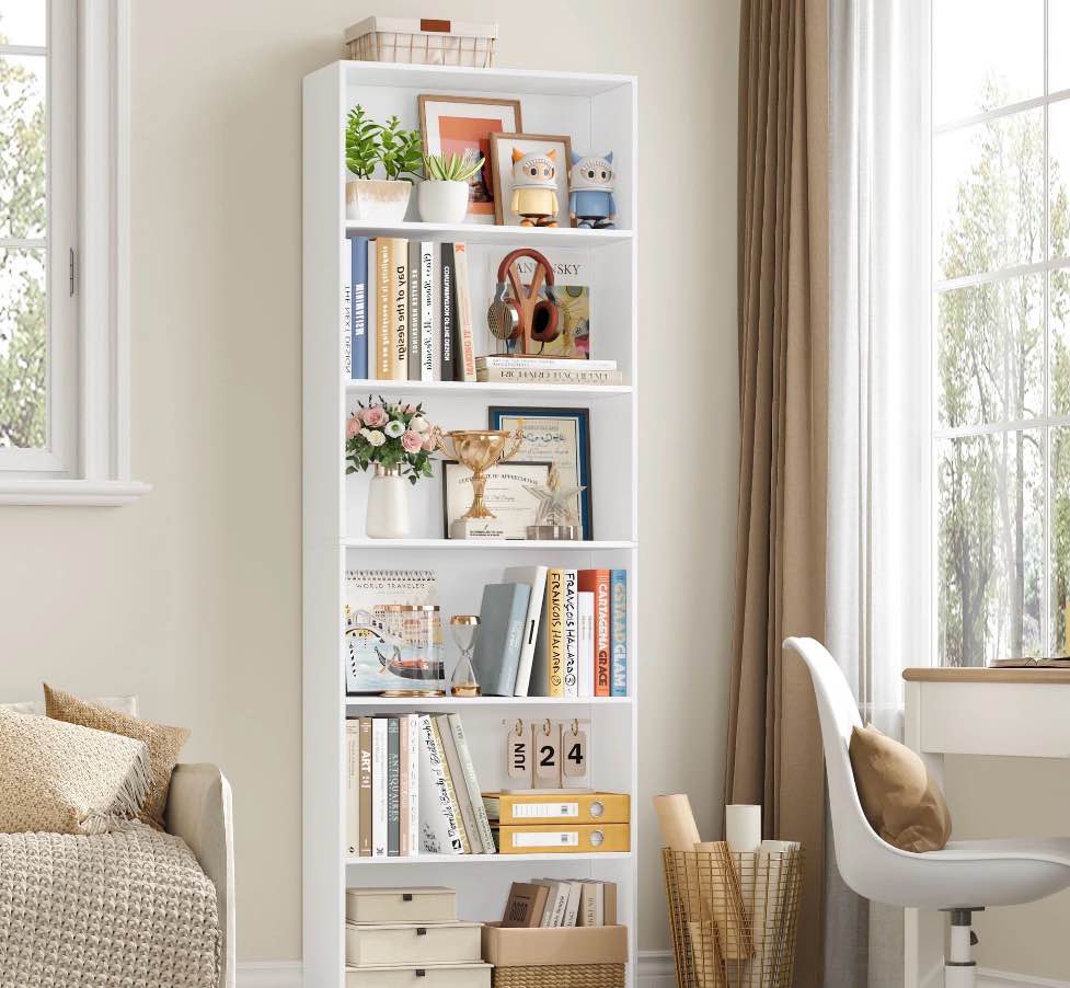 homfa 6 tier tall bookshelf and bookcase wooden bookcase display shelf for living room home office library storage white