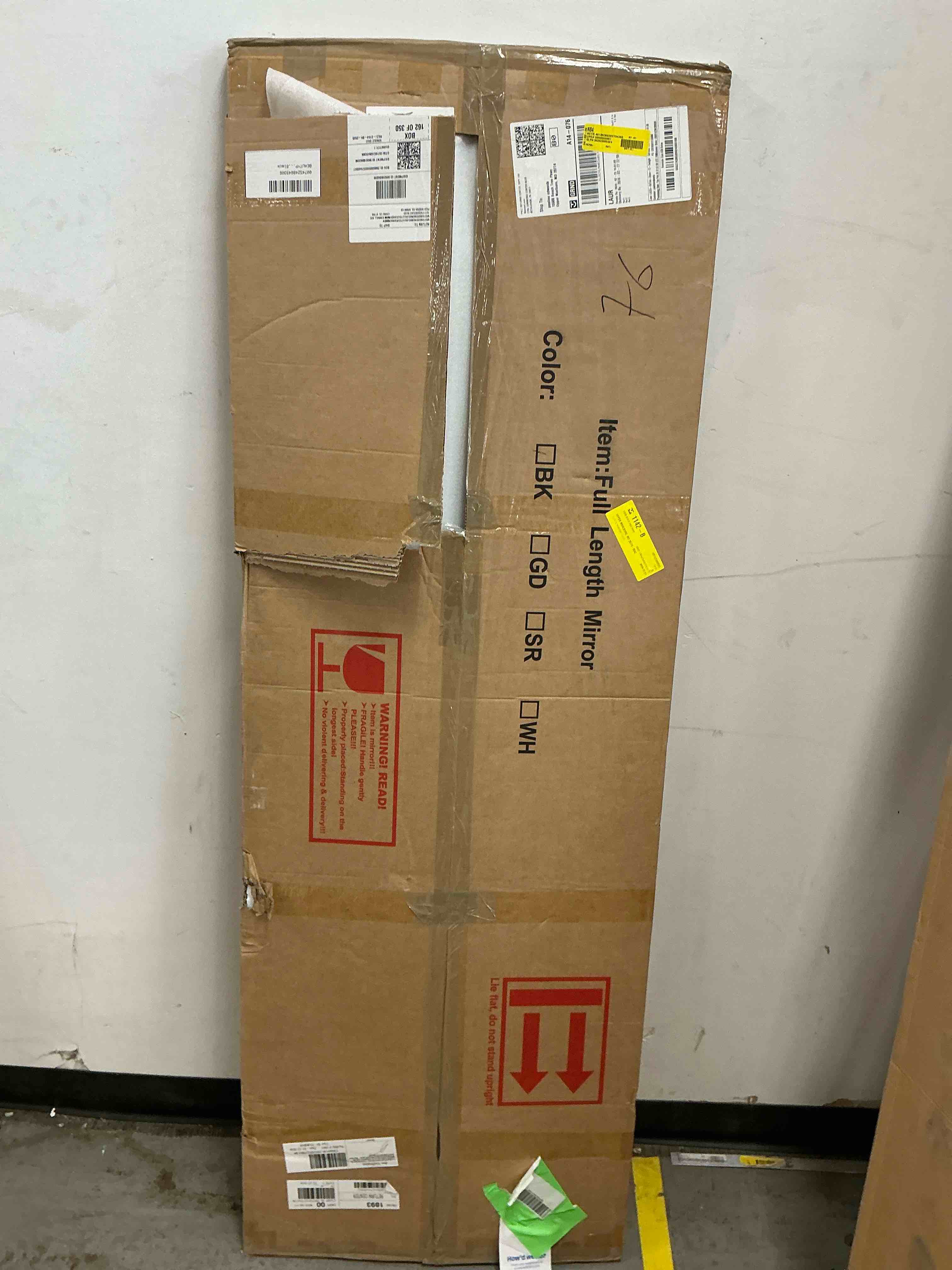 Condition photo showing New/Like New for beautypeak 64.5 x 21 rounded top full length mirror floor mirror black