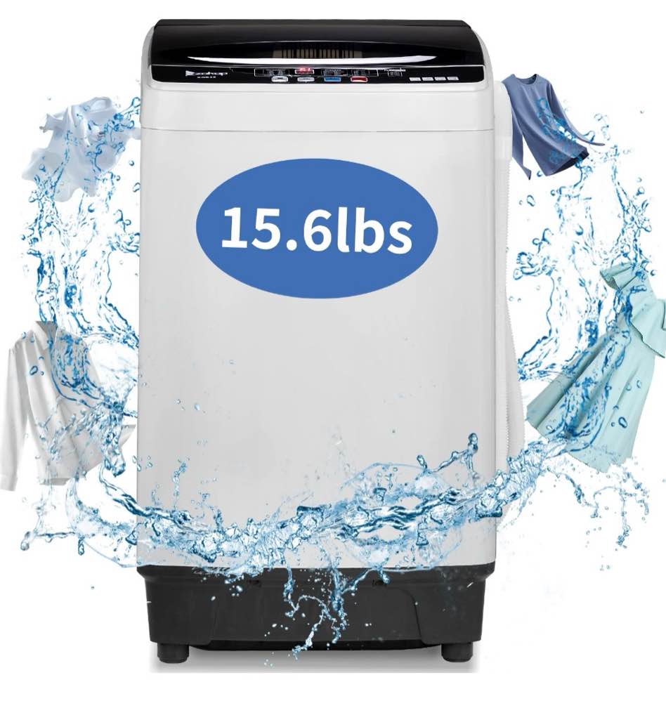 ktaxon full automatic washing machine, 15.6lbs top load portable washer with drain pump, 10 wash programs 8 water level washer and dryer combo, 2 in 1 washer and dryer for apartments, camping