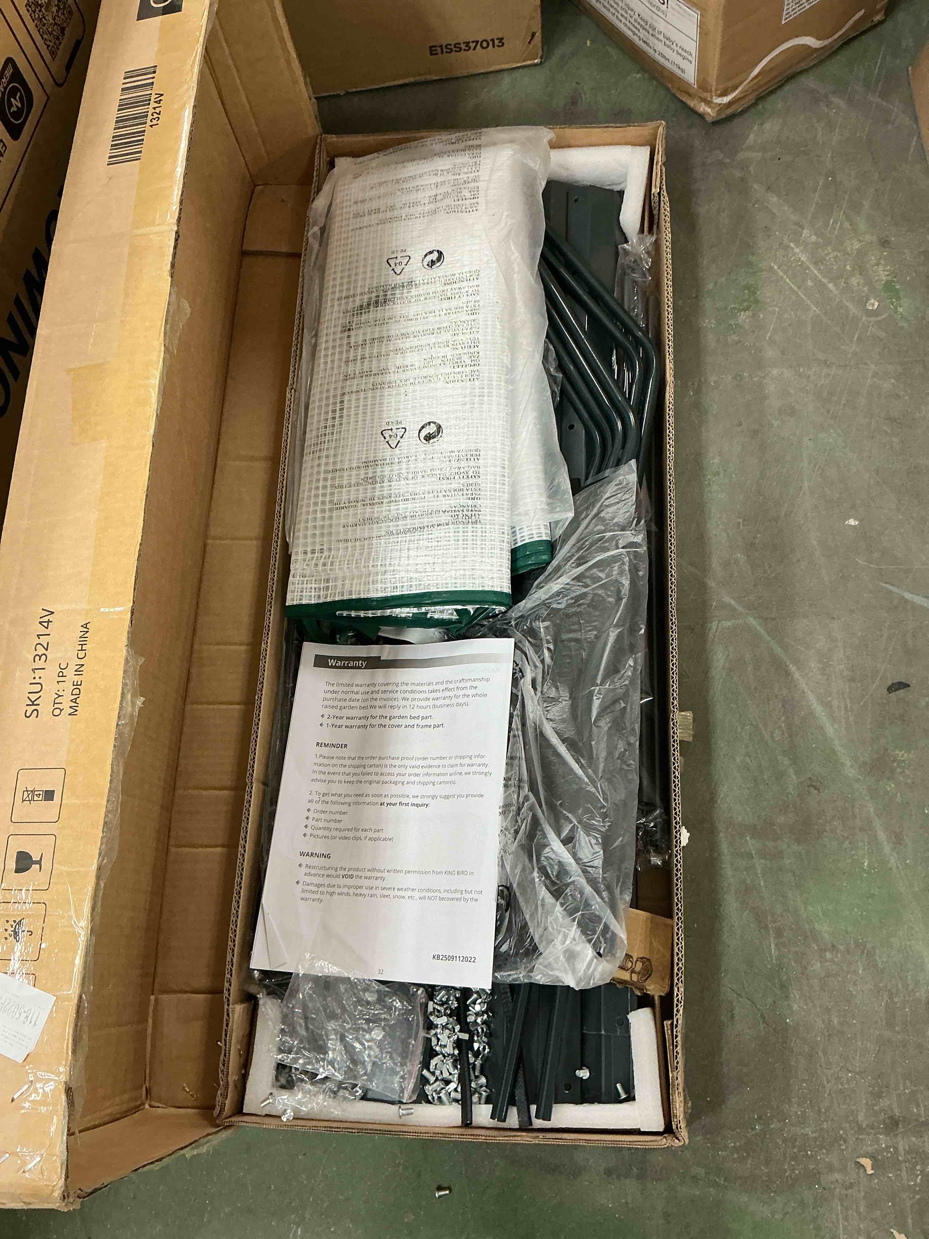 Condition photo showing New/Like New for king bird large raised garden bed with cover & netting galvanized elevated planter box with legs 72×23×55 in for backyard, patio, balcony, 700lb capacity, dark grey