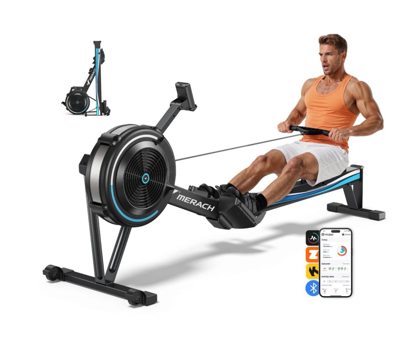 MERACH Air Rowing Machine for Home Professional Air Resistance Magnetic Rower Machine Quiet Resistance Dual Slide Rail with Max 350lb Weight Capacity