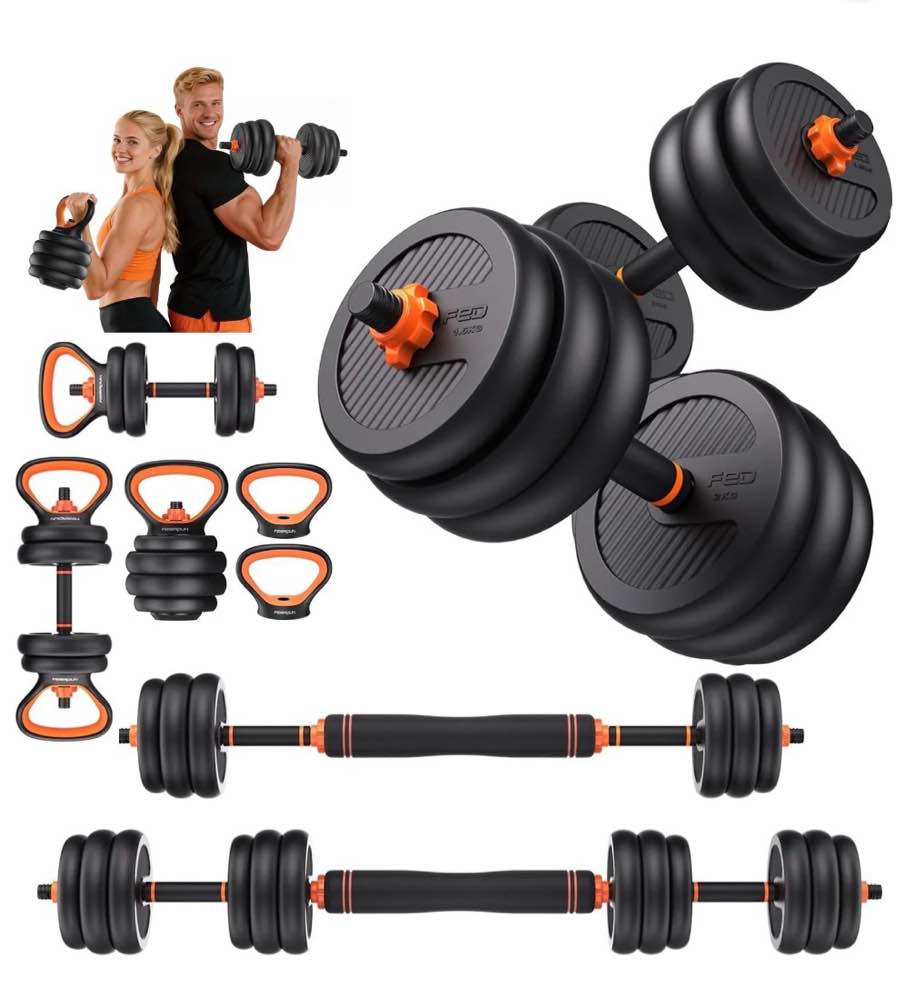 upgo adjustable dumbbell set 50lb free weight set with connector bar 5 in 1 workout gear with dumbbell kettlebell barbell push up handle weight plate for home gym fitness exercise