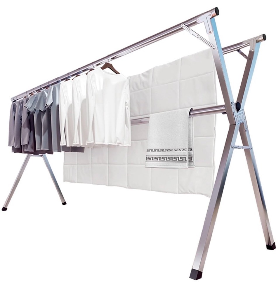 jauree 95 inches clothes drying rack  stainless steel garment rack adjustable and foldable space saving laundry drying rack for indoor outdoor with 20 windproof hooks