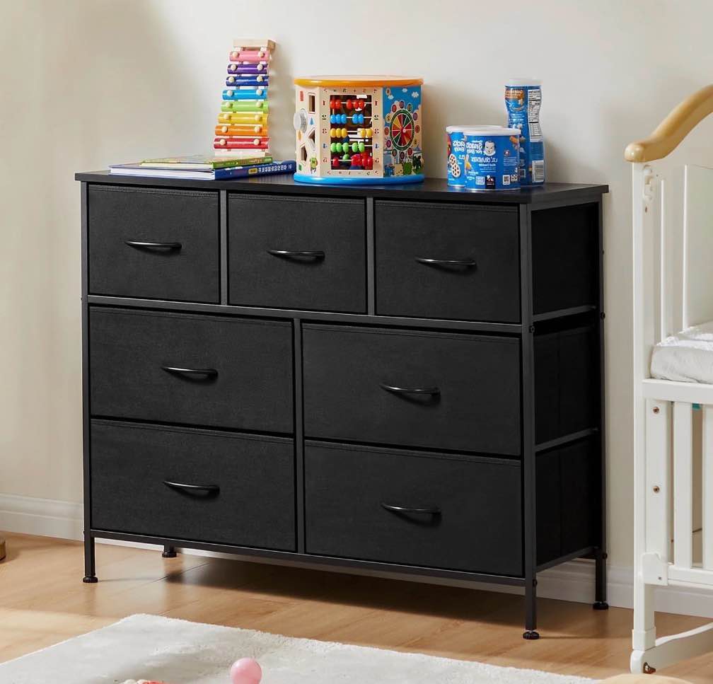 edx 7 drawer fabric dresser for bedroom, chest of drawer organizer storage cabinet for closet, entryway, black