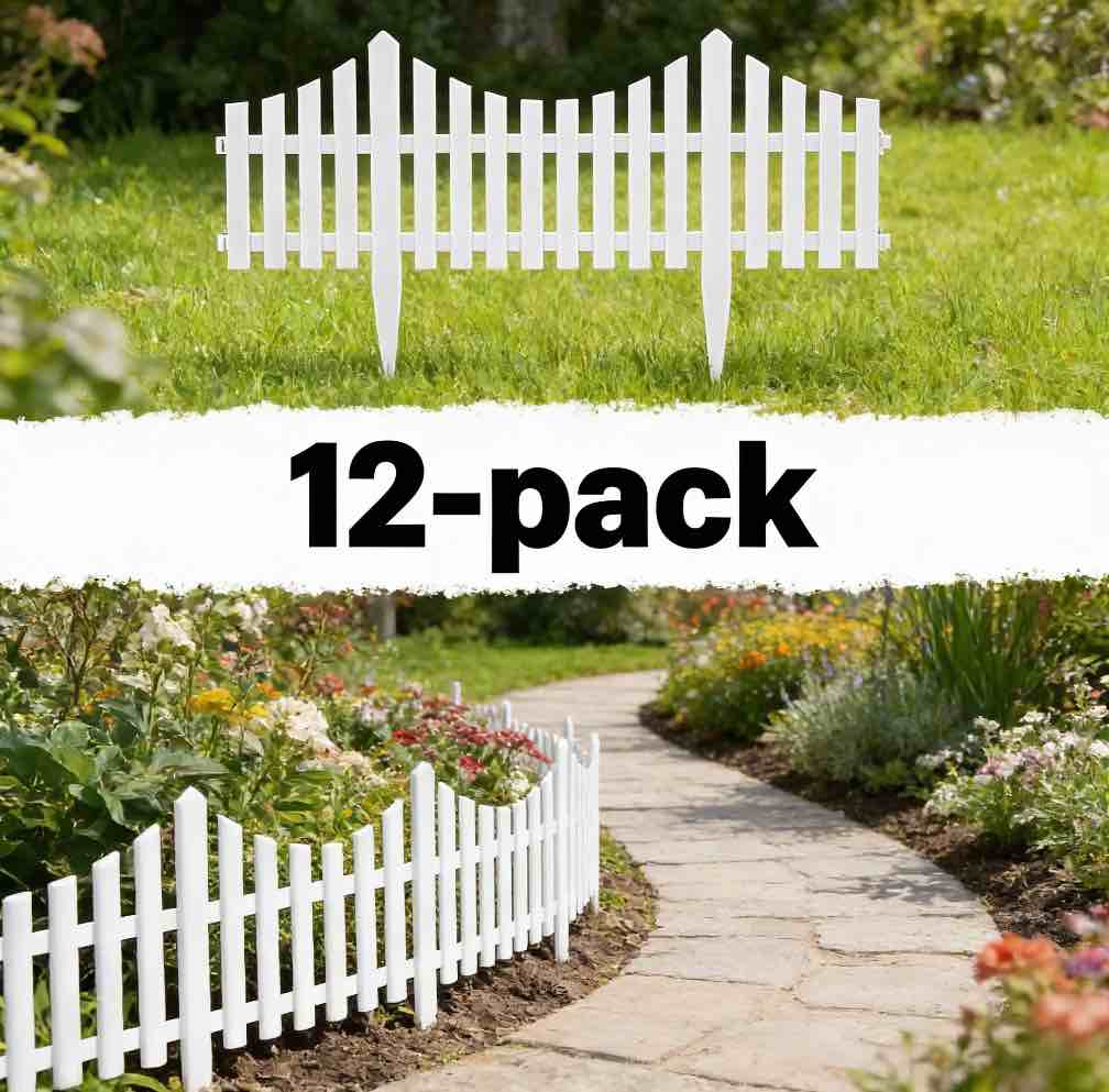 garden edging border, 24 ft no-dig landscape edging fence 13 inch tall for patio yard driveway flower bed landscape path, 12 packs, white