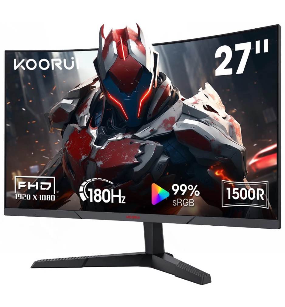 koorui 27 inch curved gaming monitor 180hz fhd computer monitors 100% srgb adaptive-sync 27e6ca