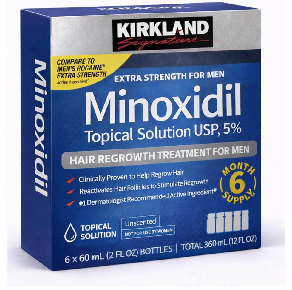 kirkland signature - 5% minoxidil for men hair regrowth treatment topical solution - 6 month supply (( exp 2027/jul ))