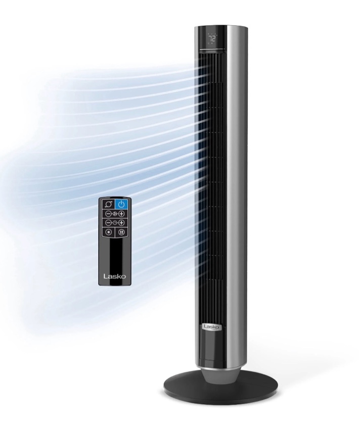 lasko 40" oscillating tower fan with remote, 12-speed dc motor, black, tdc401
