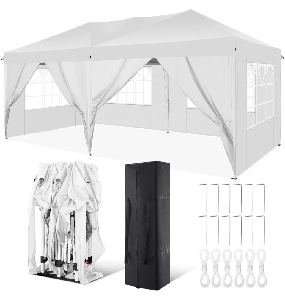 sanopy 10  x 20  ez pop up canopy tent party tent outdoor event instant tent gazebo with 6 removable sidewalls and carry bag  white