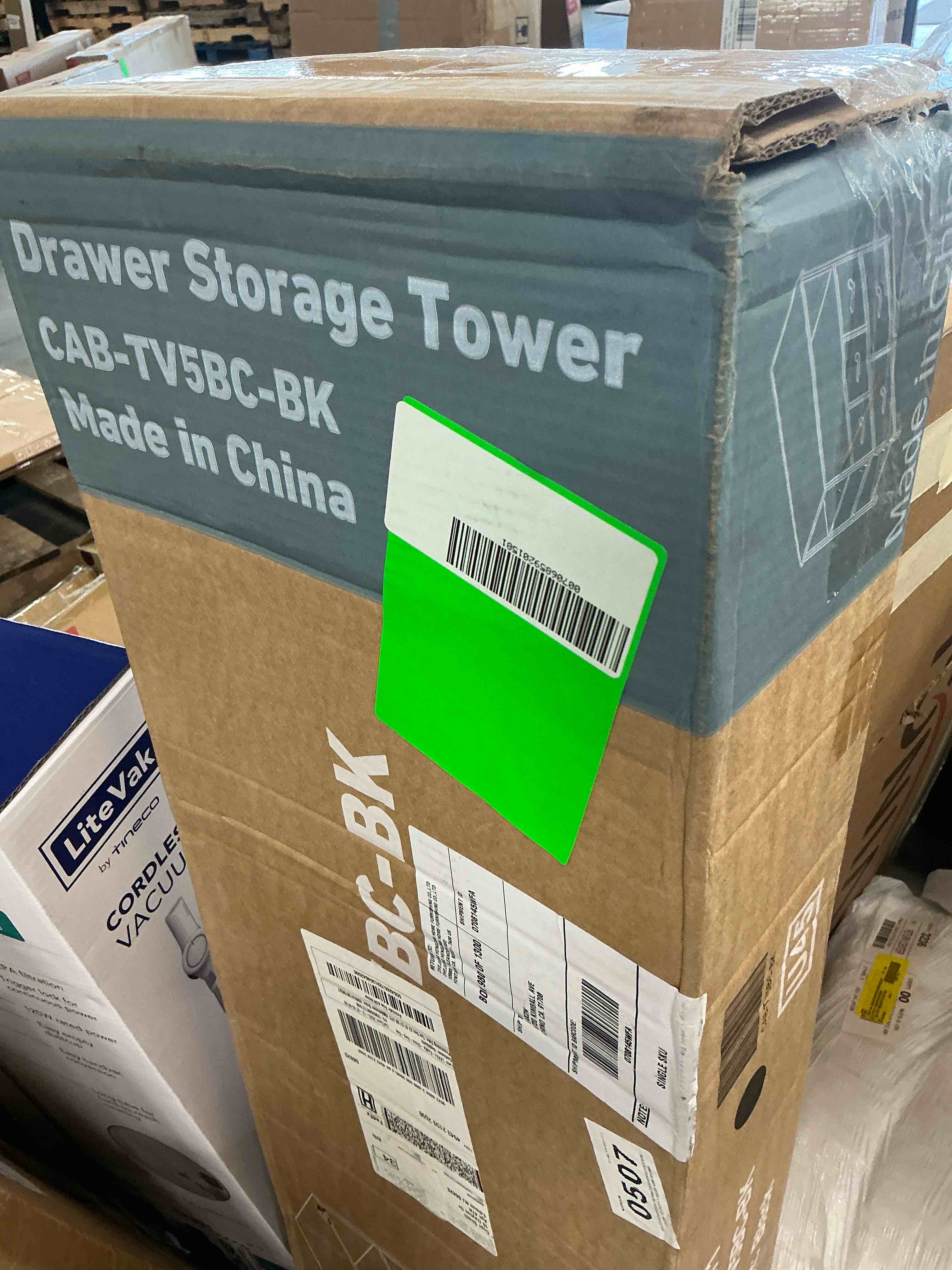 Condition photo showing New/Like New for edx dresser tv stand, entertainment center with fabric drawers, media console table with open shelves for tv up to 45 inch for bedroom, living room, entryway, black