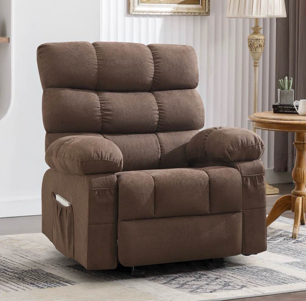 jonpony rocker recliner chair, ergonomic lounge chair for living room,small spaces with rocking function,side pocket,brown