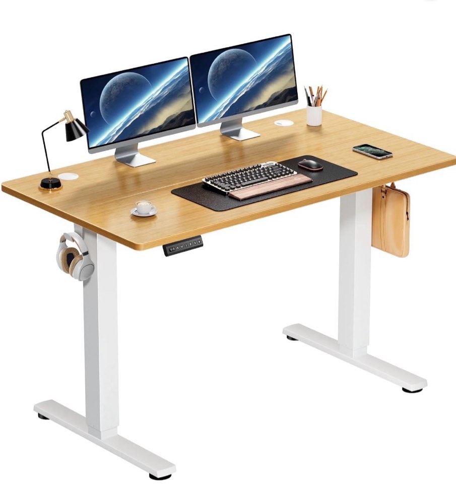 edx electric adjustable height sit standing desk, 48 x 24 inch splice board for home office, oak 48 x 24in