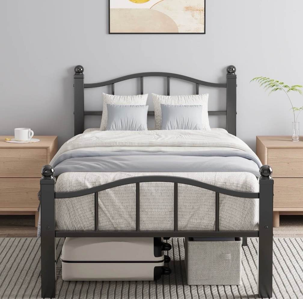 Twin XL Bed Frames, Noise-Free Design & Underbed Storage Heavy Duty Bed Frames with Headboard No Box Spring Needed/Tool-Free Assembly